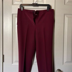 Burgundy/wine color straight leg trousers with side slit